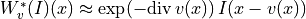 W_v^*(I)(x) \approx \exp(-\mathrm{div}\,v(x))\, I(x - v(x))