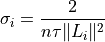\sigma_i = \frac{2}{n \tau \|L_i\|^2}