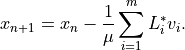 x_{n+1} = x_n - \frac{1}{\mu} \sum_{i=1}^m L_i^* v_i.