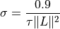 \sigma = \frac{0.9}{\tau \|L\|^2}