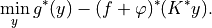 \min_y g^*(y) - (f + \varphi)^*(K^* y).